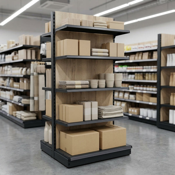 1.8m High Wood Effect Wall Bay Shelving – 570mm Base – 500–1000mm Wide