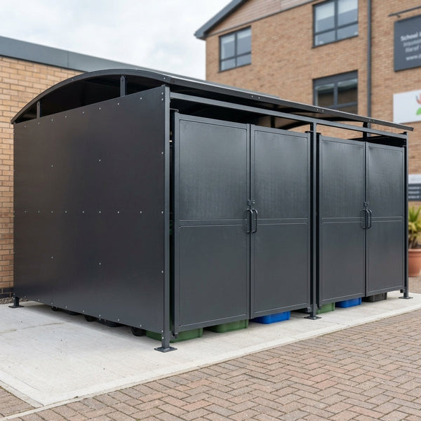 3m wide galvanised steel bin shelter with lockable clad gates