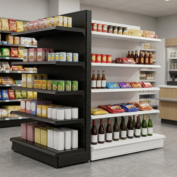 1.6m End Promo Bay with 370mm Base & 300mm Upper Shelves