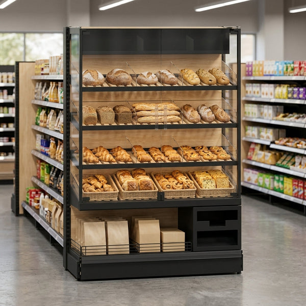 Bakery display unit with doors – modular retail shelving