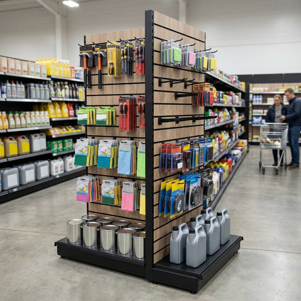 2.4m Wood Effect End Bay Display | 300mm Base Shelf
