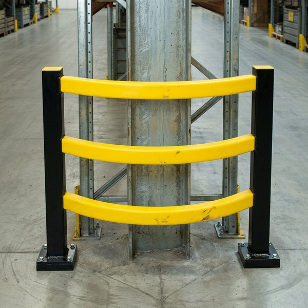 Hybrid steel and polypropylene impact protection railing system