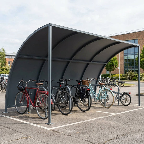2–5m galvanised steel cycle shelter with roof and stand