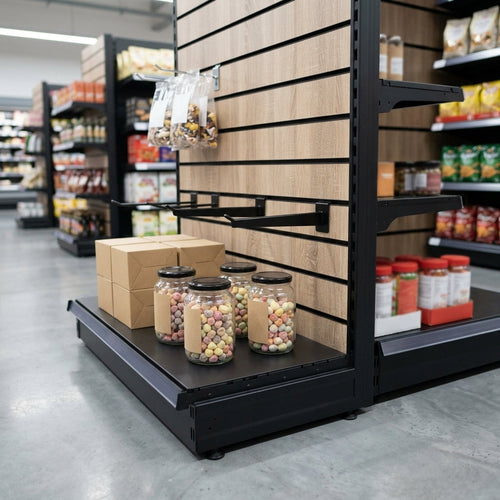 1.6m Wood Effect Wall Bay Display 300mm Base Shelf (view 2)