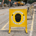 430mm floor safety sign – helmets must be worn