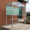 2m wide galvanised steel open-front smoking shelter with clear panels