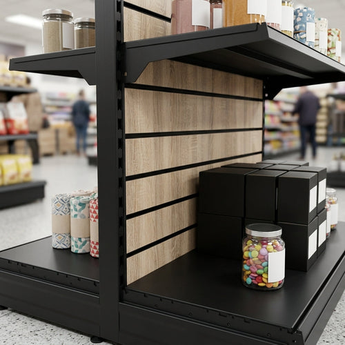1.8m Wood Effect Double-Sided Gondola Display Bay, 570mm Base (view 2)