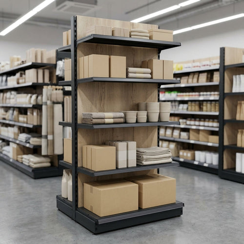 1.8m High Wood Effect Wall Bay Shelving – 570mm Base – 500–1000mm Wide