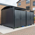 3m wide galvanised steel bin shelter with lockable clad gates