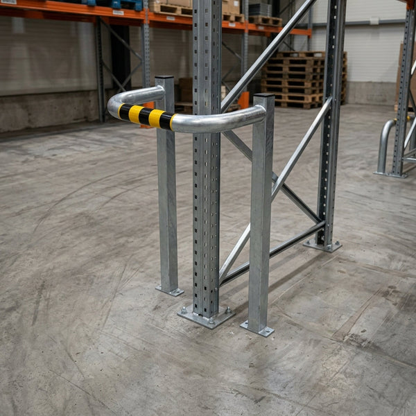 500×500mm column protector, galvanised steel with reflective bands