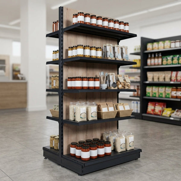 1.4m High × 370mm Wood Effect Gondola Shelving Bay