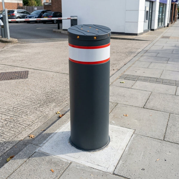 500–700mm electromechanical automatic bollard, painted steel or stainless