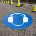 430mm floor sign ear protection blue/white self-adhesive vinyl