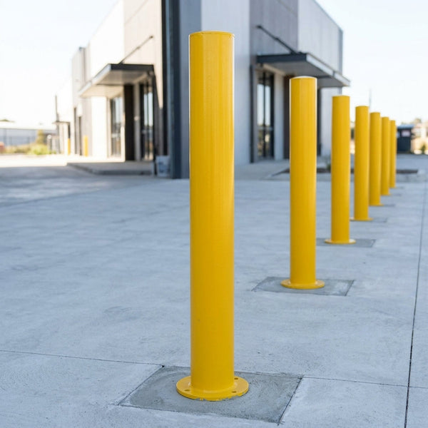 750mm yellow galvanised mild steel bollard with cap