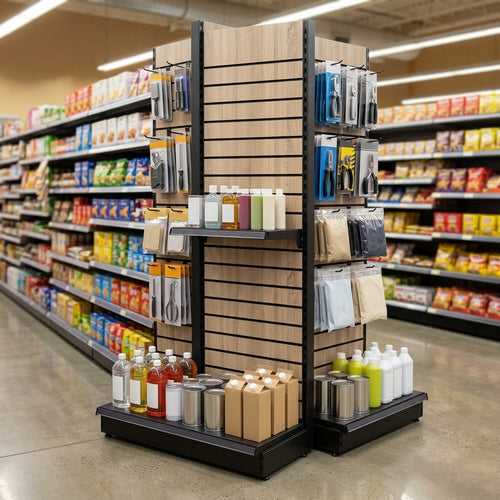 1.4m Wood Effect End Bay Display – 470mm Shelf, 500–1000mm Width