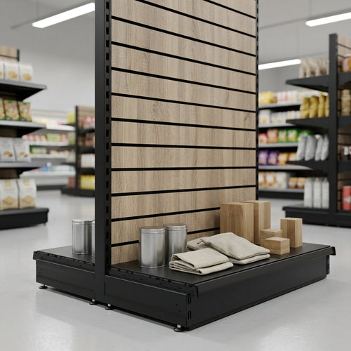 1.6m High Wood Effect Gondola Display Bay | 300mm Base Shelf (view 2)