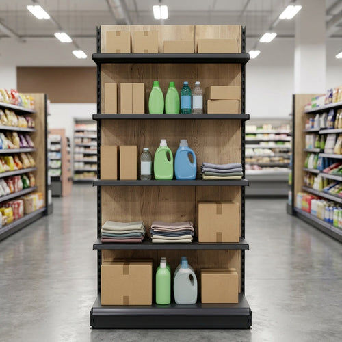 1.4m High Wood Effect Wall Bay Shelving – 570mm Base, 500–1000mm Wide
