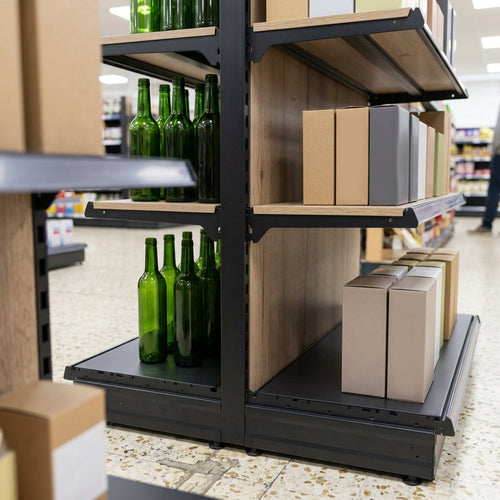 1.6m Double-Sided Gondola Shelving Bay with Wood-Effect Shelves (view 2)