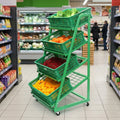 650mm 4-tier mobile fruit & veg display with green finish