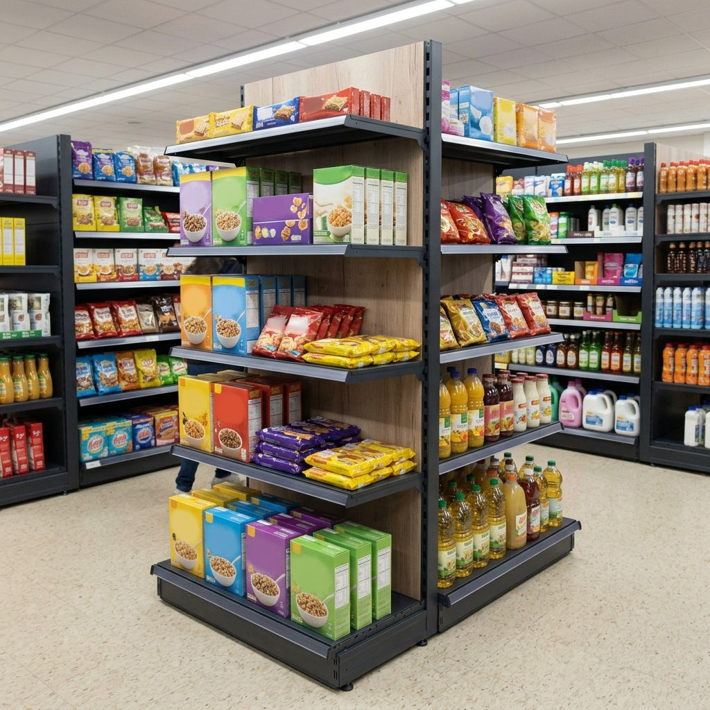1.6m High Wood Effect End Bay Shelving – 370mm Base, 500–1000mm Wide