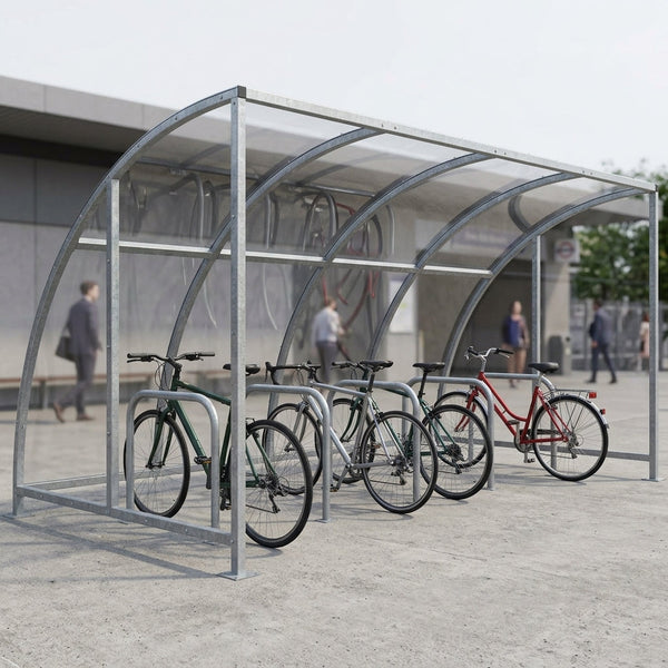 Galvanised Steel Cycle Shelter PETG Roof 2m Wide with Stands