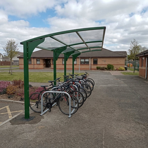 20-cycle bike shelter with steel frame and UV-resistant roof