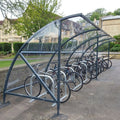 30-space cycle shelter, steel frame, UV2 PetG roof
