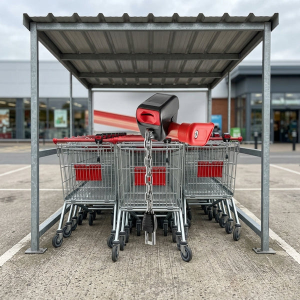 Shopping trolley lock and chain with £1 coin mechanism