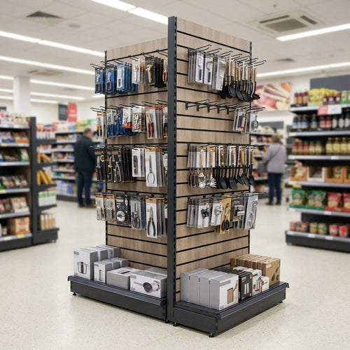 1.8m Wood Effect Double-Sided Gondola Display Bay