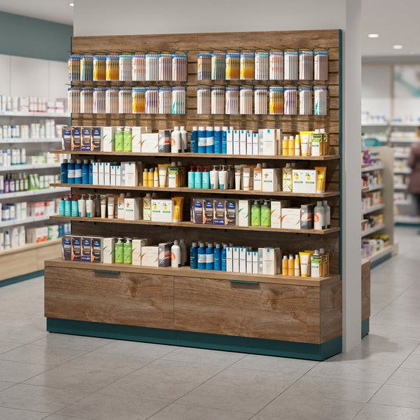 1000mm pharmacy wall unit with drawer and slatwall