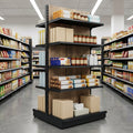 2.1m High Double-Sided Gondola Shelving Bay, Wood-Effect Finish