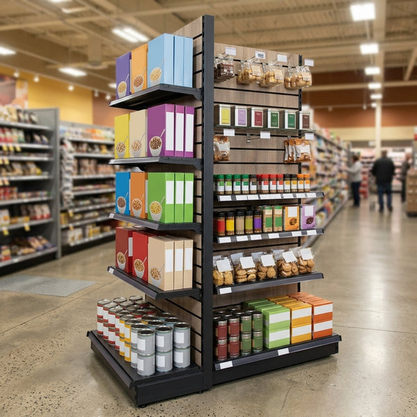 2.4m Wood Effect End Bay Display with 570mm Base Shelf
